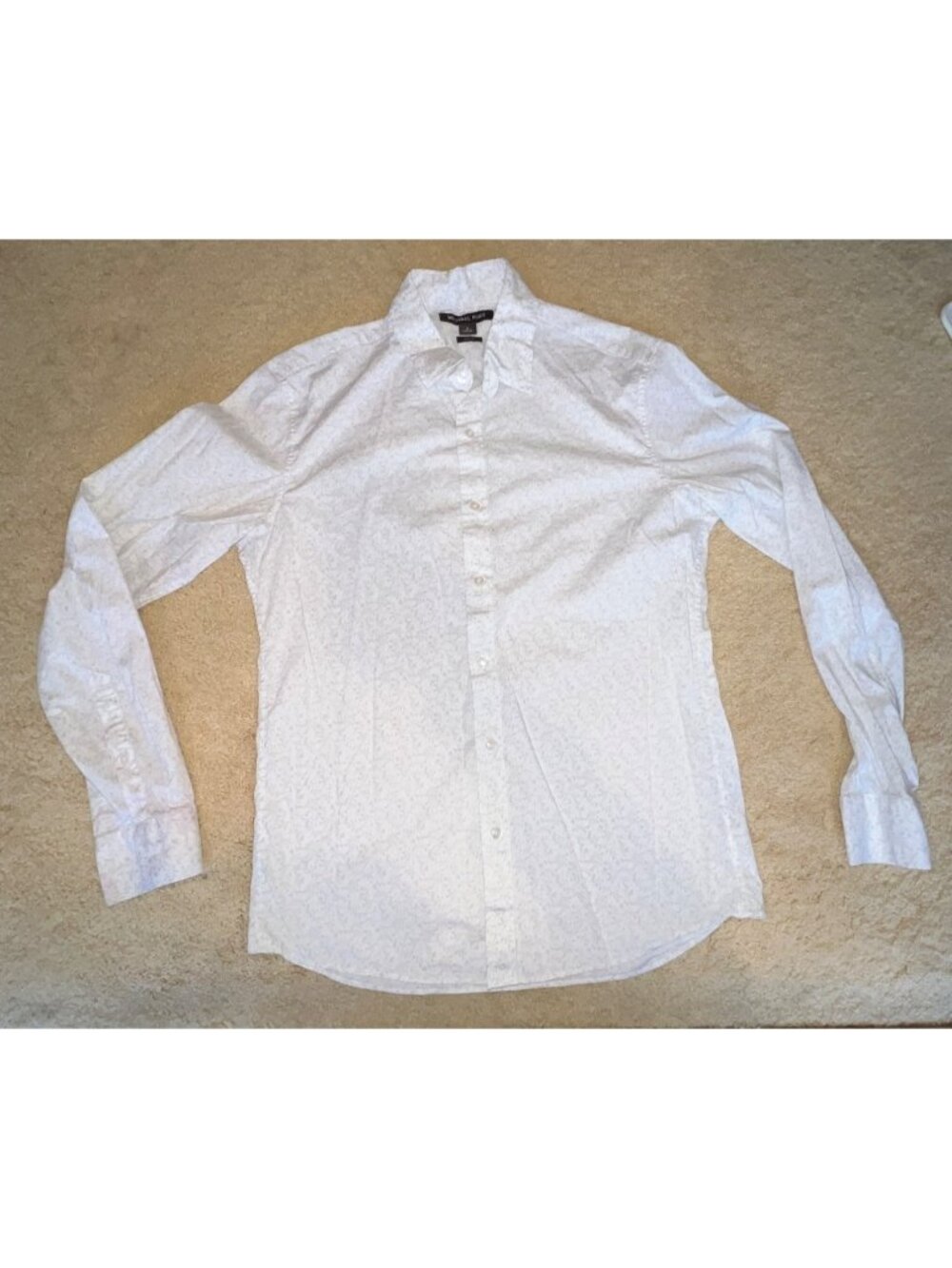 Michael Kors Mens Slim Fit White Floral Jacquard Long Sleeve Shirt Size M